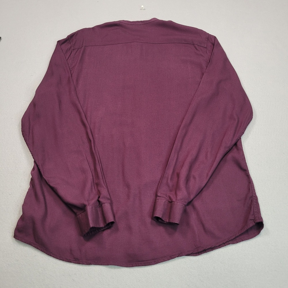 ASOS Mens Grandad Collar Long Sleeve Button Down Shirt Burgundy Maroon Large - Picture 2 of 9